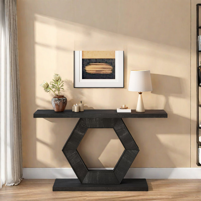 Modern Console Table With Striking Hexagon Legs, Premium Fir Veneer Finish, Durable Mdf Construction, Functional Storage, Easy Assembly - Ideal Entryway Accent Table For Hallway