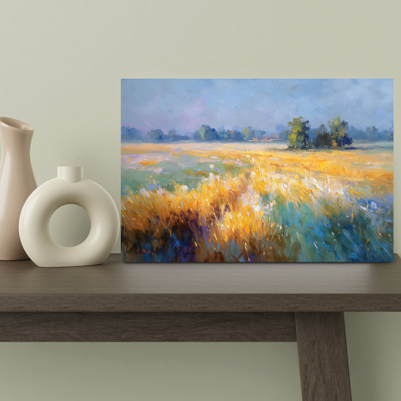 «Grass Meadow Contemporary Peaceful Serene Autumn Landscape», art mural, 12" H x 18" W