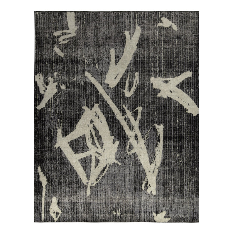Distressed Homage Hand Knotted Wool Geometric Area Rug, Rectangle 10' x 14'