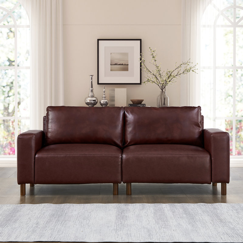 Grand sofa de 199 cm (78,5 po) recouvert de similicuir respirant, idéal pour le salon et l'appartement. Assise confortable grâce à ses pieds en bois massif et ses ressorts sinueux. Montage rapide.