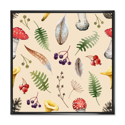 " Wild Forest Herbs And Mushroom On Beige " Painting Print