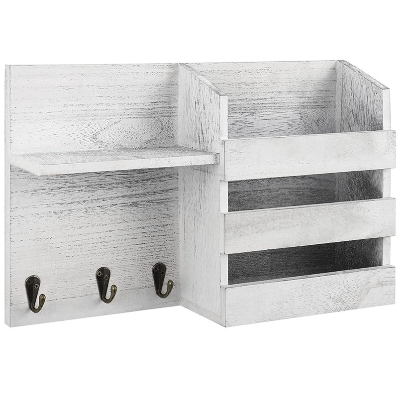 Hershell Floating Shelf with Hooks, Gray