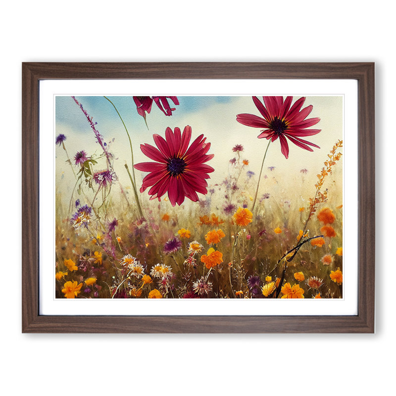 Masterful Wildflowers Floral - Single Picture Frame Print, 25cm H x 34cm W x 2cm D, Walnut Framed