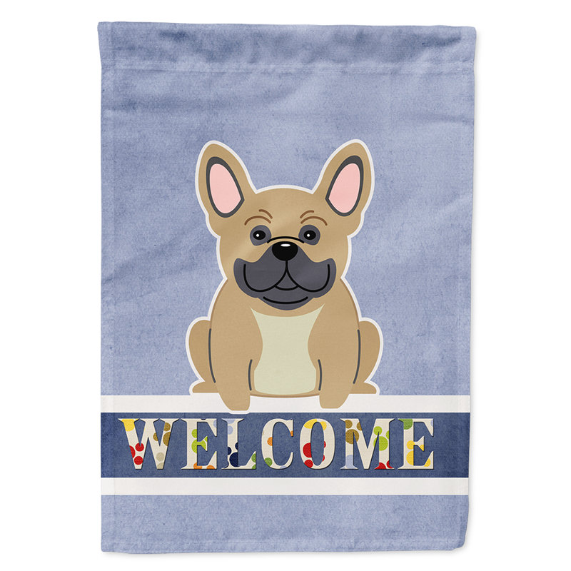 Polyester 2 côtés 40 x 28 po welcome drapeau maison, Bouledogue français crème assis