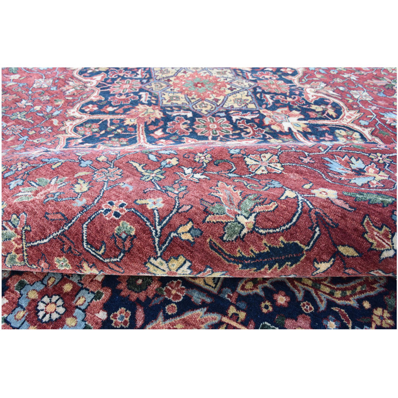 Chemin de table rouge et bleu noué à la main de haute qualité, Tapis de couloir 2 pi 6 po x 8 pi