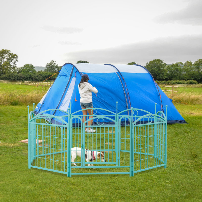Grand parc pour chien, 24 po de hauteur, enclos en fer bleu en métal antirouille pliable pour animaux de compagnie, 8 panneaux 24,2 aire d'exercice spacieuse