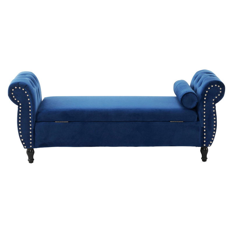 Bentlee Velvet Upholstered Storage Bench , Antique Navy Blue