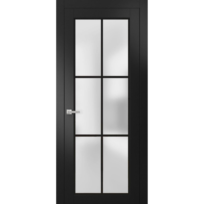 Porte française solide unie | Verre givré Planum 2122 | Poignée simple à panneau régulier | Salle de bain, 36 po x 80 po