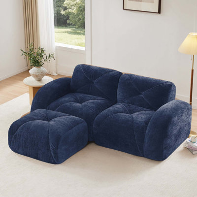 Canapé à 2 places en tissu de velours doux et ergonomique sans os avec capitonnage 32D haute densité et 1 repose-pieds, aucun assemblage requis