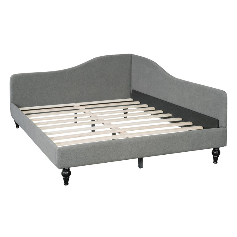 L-Shaped Linen Daybed, with Solid Wood Legs, Gray, Full