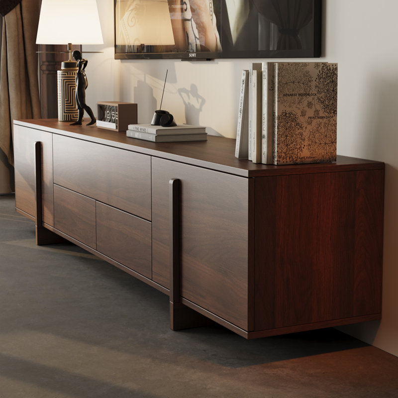 Meuble télé moderne et simple en bois massif, Brun noyer