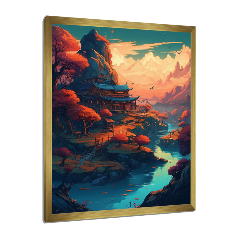 Mountain Top Asian Inspired Home I - impression, H 40 po x l 30 po x P 1,5 po, Cadre doré à une seule photo