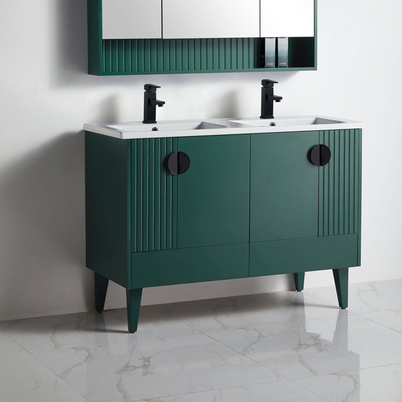 Ensemble de meuble-lavabo double 47 po Saimah, Noir, Vert