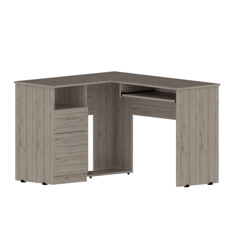 47" Light Gray L Shape Computer Desk With Two Drawers, Light Gray