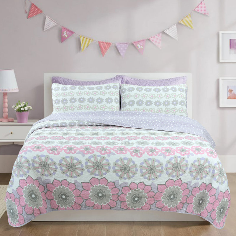 Ensemble de courtepointe réversible Lola Flora, Courtepointe simple et 1 taie décorative