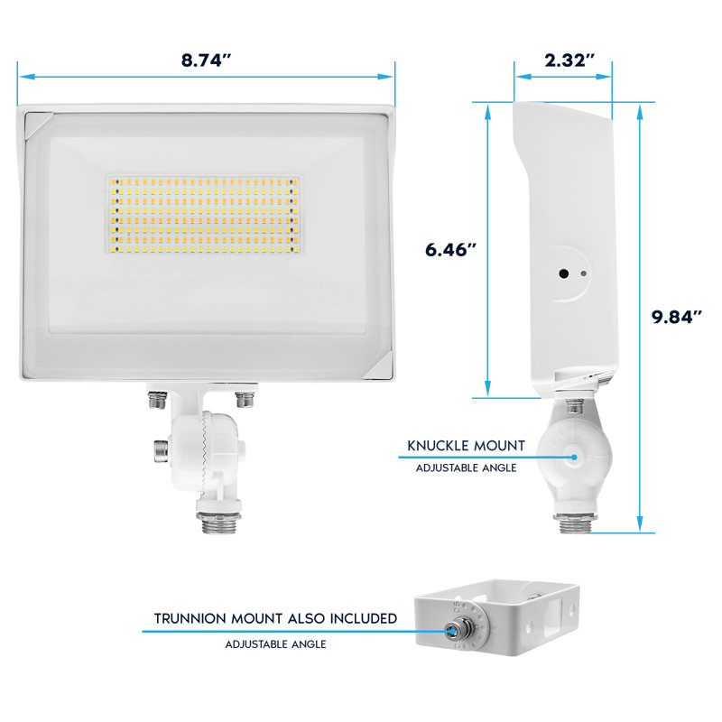 Projecteur universel à DEL LUXRITE, support articulé réglable, IP65, 3CCT 3000K / 4000K / 5000K, 35/50 / 60W, jusqu'à 8760LM, à intensité variable, paquet de 2 capteurs photoélectriques