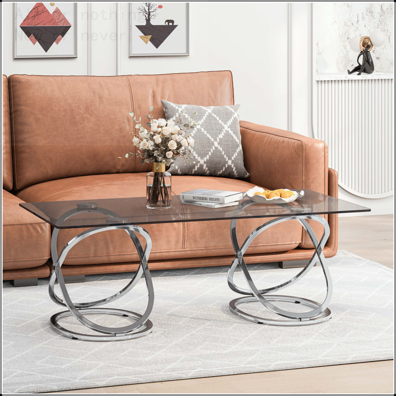Table basse moderne avec cadre en métal, Argent