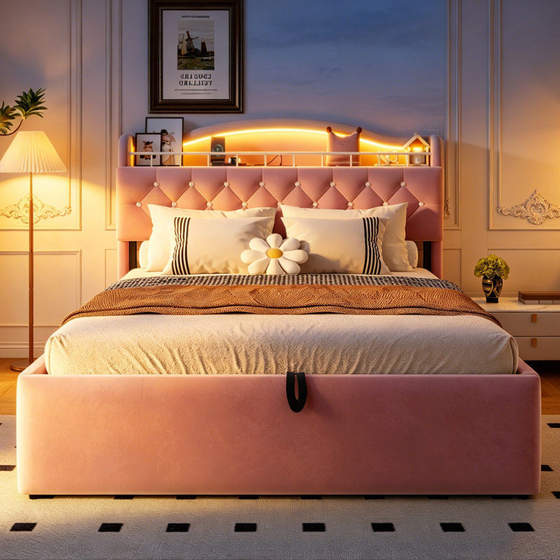 European Double (140 x 200 cm) Bed, Pink