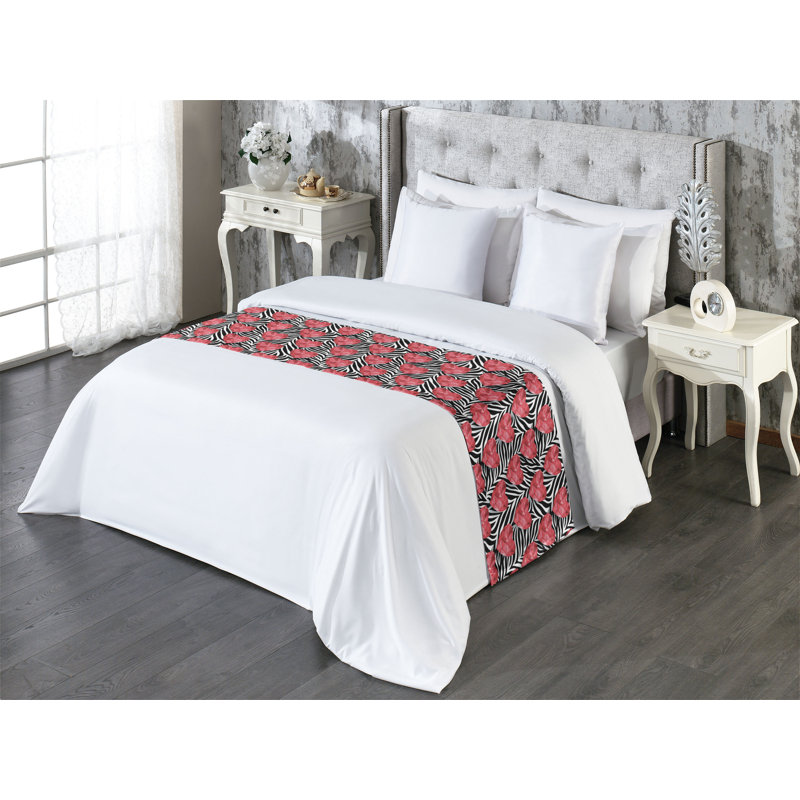 Ambesonne Valentine's Day Bed Scarf Runner Heart Love Zebra Coral Charcoal Grey, King