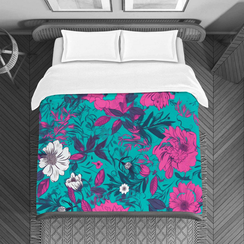 Machine Printed Duvet Cover, Twin Duvet Cover, Pink/Turquoise