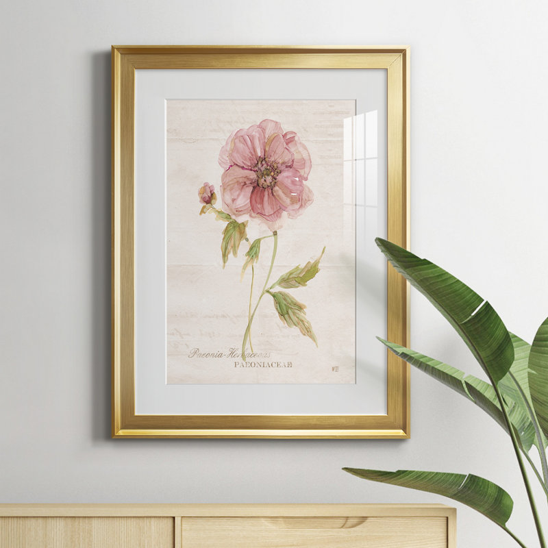 Soft Peony - peinture sur toile encadrée, Or, H 30,5 po x l 22,5 po x P 1 po