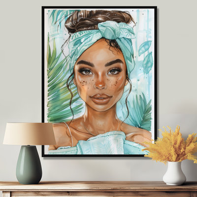 Pink Blue Self Care Woman In Bathroom V - Bathroom Wall Art Print