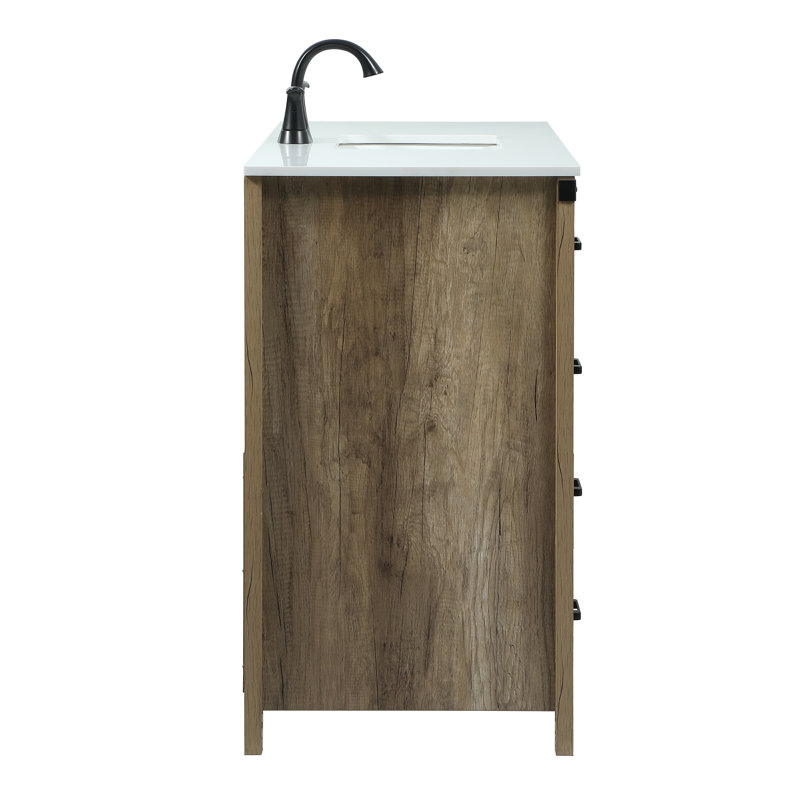 Slayton 48'' Single Bathroom Vanity with Engineered Marble Top, Natural Oak