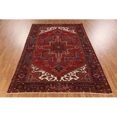 Tapis traditionnel rouge à motif géométrique 7 x 10