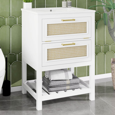 24" Bathroom Vanity With Built-In Ceramic Sink, Cabinet Boasting 1 Deep Drawer & 1 Tip-Out Drawer