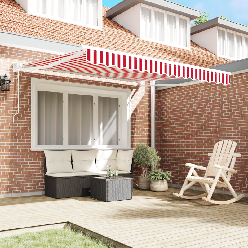 Brayden Studio Retractable Patio Awning, 300 cm W x 250 cm D, Red/White Striped