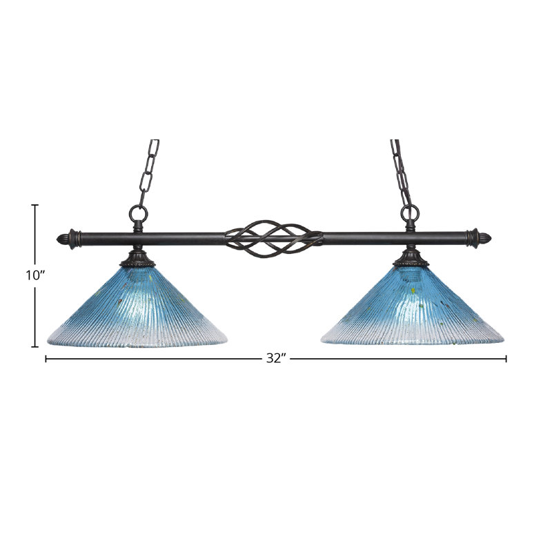Luminaire pour îlot de cuisine 2 lumières Eleganté, fini granit foncé avec verre cristal 12 po, Sarcelle