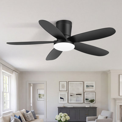 42" Flush Mount Ceiling Fan with Light and Remote, Quiet Reversible DC Motor, 6-Speed, 3CCT Dimmable LED and RGB Ambient Light, Low Profile 5-blade Fan For Bedroom Living Room