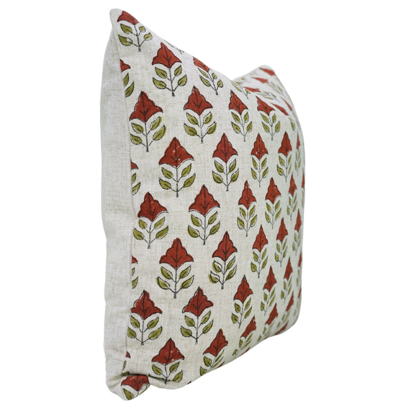 Housse de coussin en lin à imprimé Fab Fabine (Mayur, rouge), Forme rectangulaire, H 12 po x l 20 po