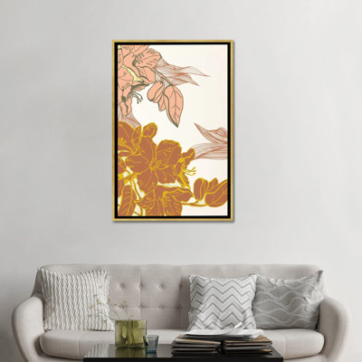 Fleurs et feuilles (orange) - impression d'art graphique