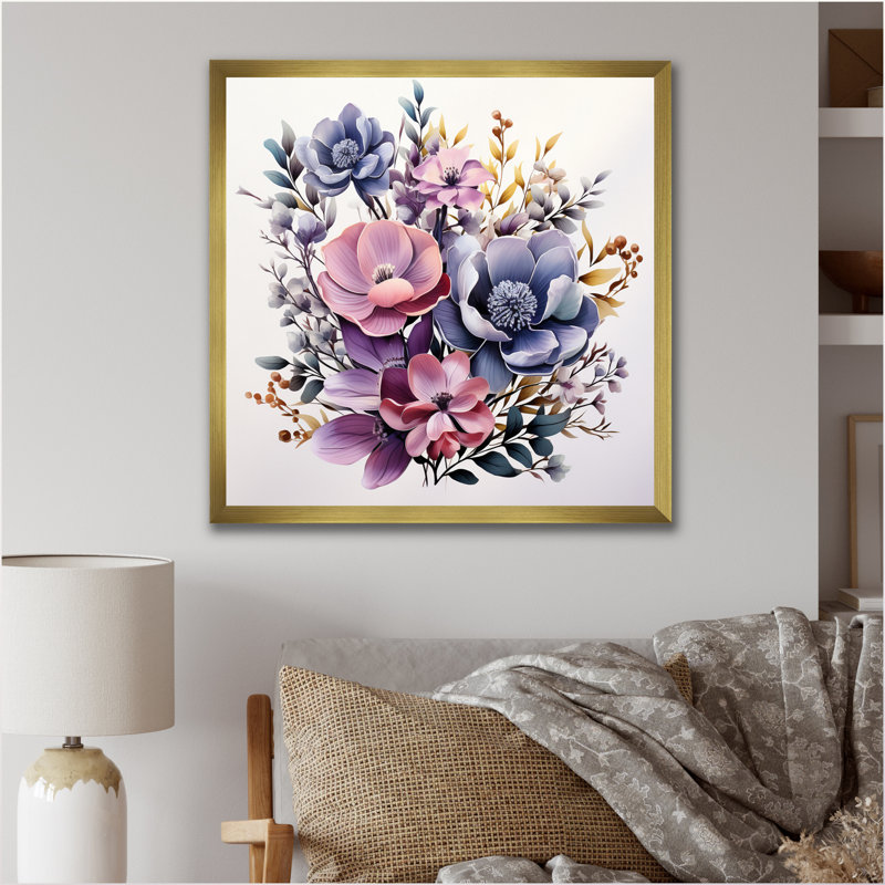Bouquet de minimalisme mauve sur toile, H 30 po x l 30 po x P 1 po, Cadre doré à une seule photo