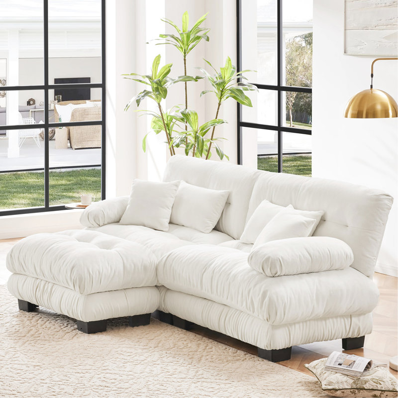 Canapé en chenille 2 places pour la maison - avec coussins lombaires, coussin convertible, siège modulaire en tissu doux et de soutien, tissu