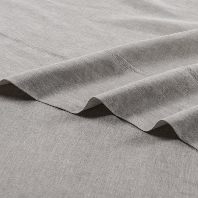  Ensemble de draps en lin pur lavé à la pierre, drap-housse 16 po, Très grand, Naturel