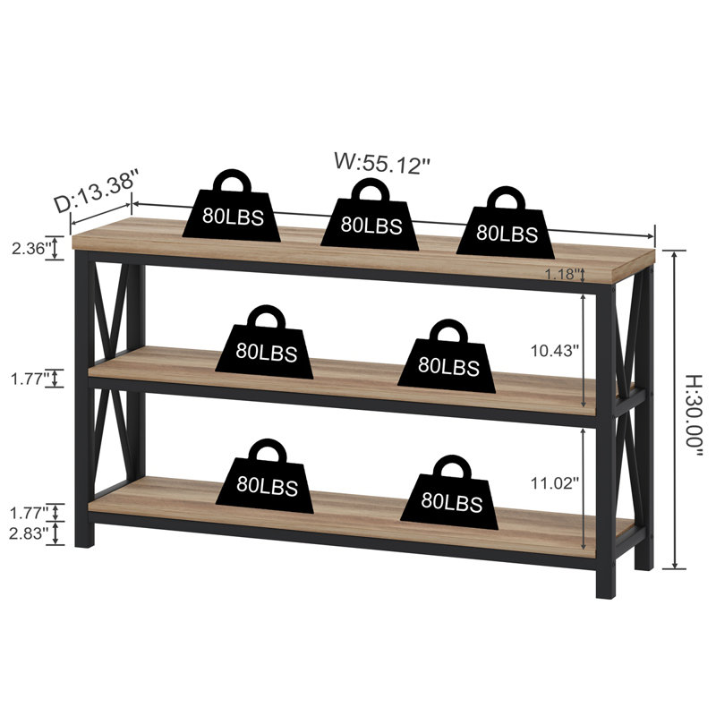 Guinna 55.1'' Console Table, Rustic Oak/Black