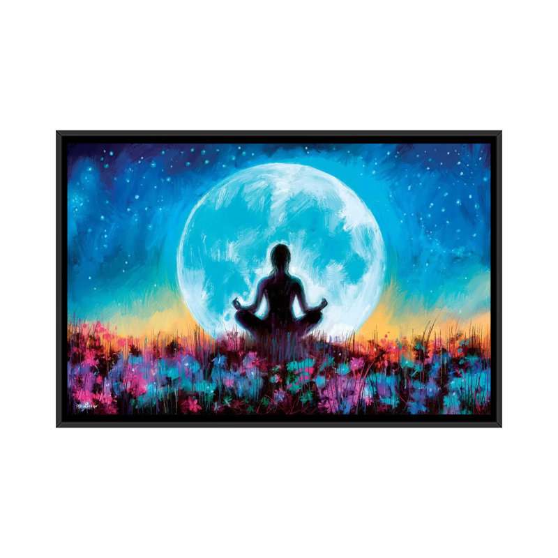 Moon Yoga by P.D. Moreno - Print on Canvas, 66.04 cm H x 45.72 cm W, Black Framed