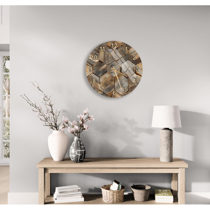 Horloge murale hexagonale en bois rustique, Or romain, 20 pouces