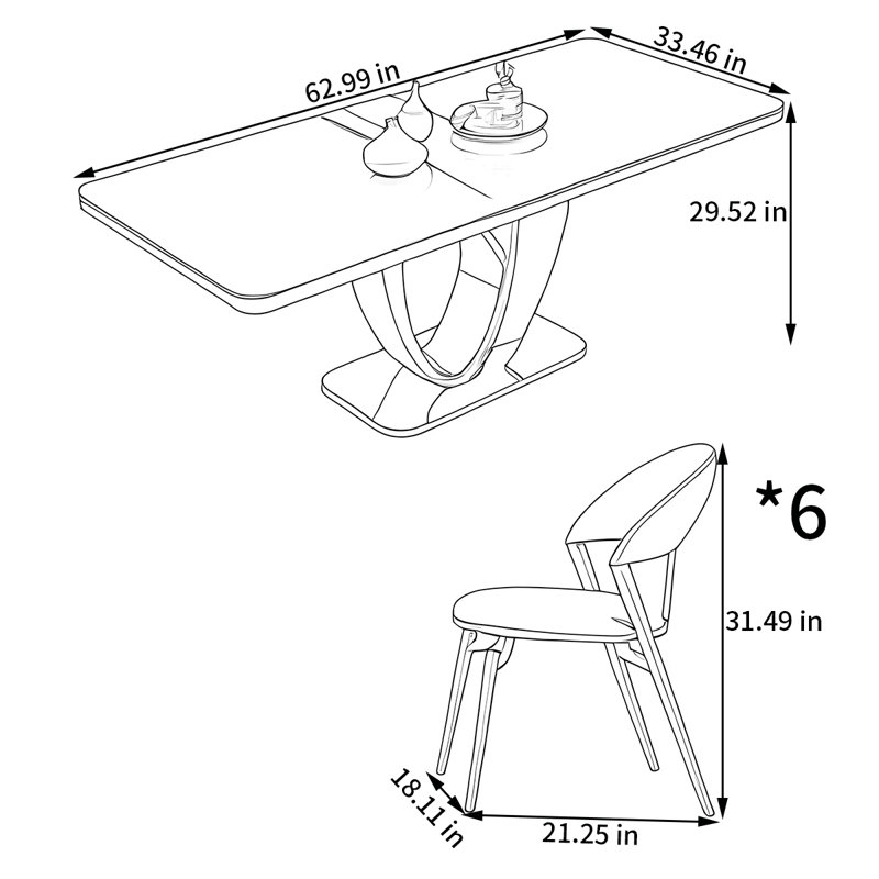 Ensemble de table et de chaises rectangulaires Home Rock, H 29,52 po x L 62,99 po x l 33,46 po