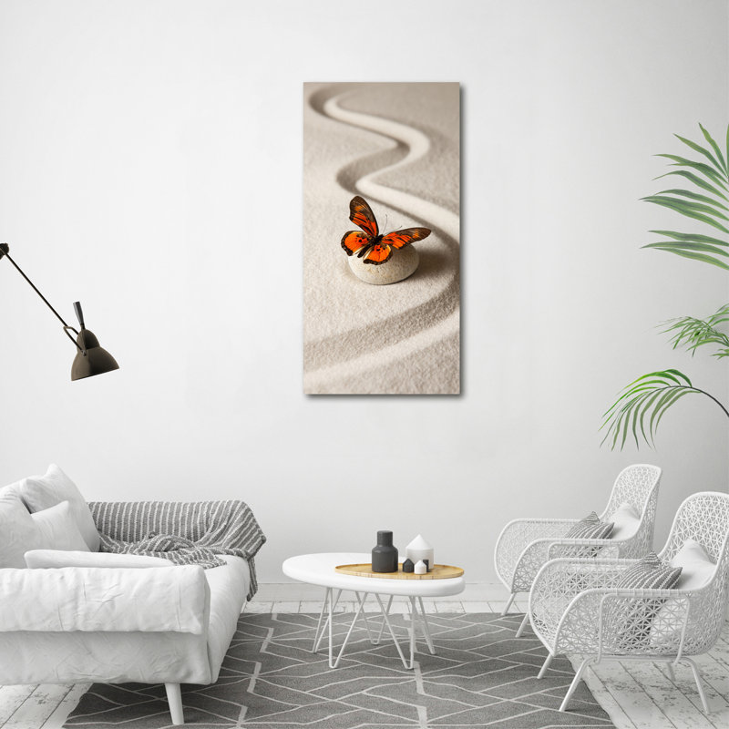Zen Stone And Butterfly - Wrapped Canvas Print