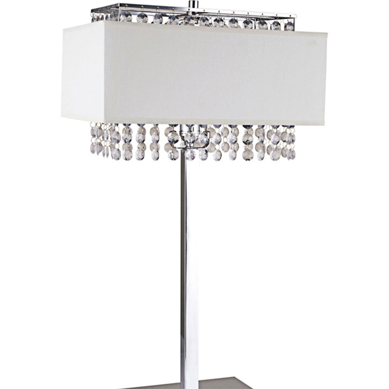 Lampe de table élégante en métal avec abat-jour en cristal et lin, idéal