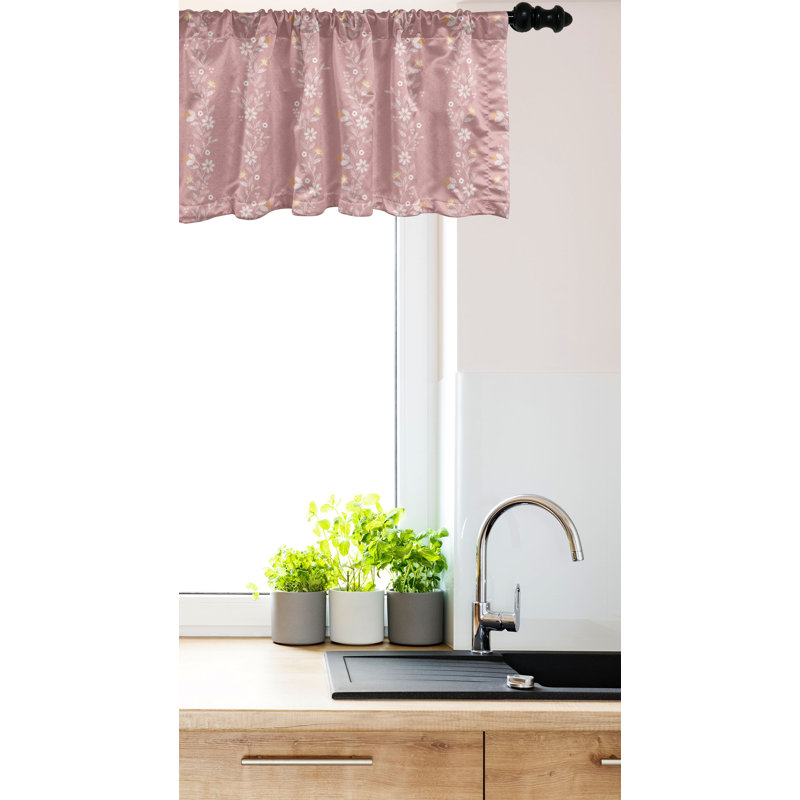 Pale Pink and Rose Floral Satin Rod Pocket Valance Set