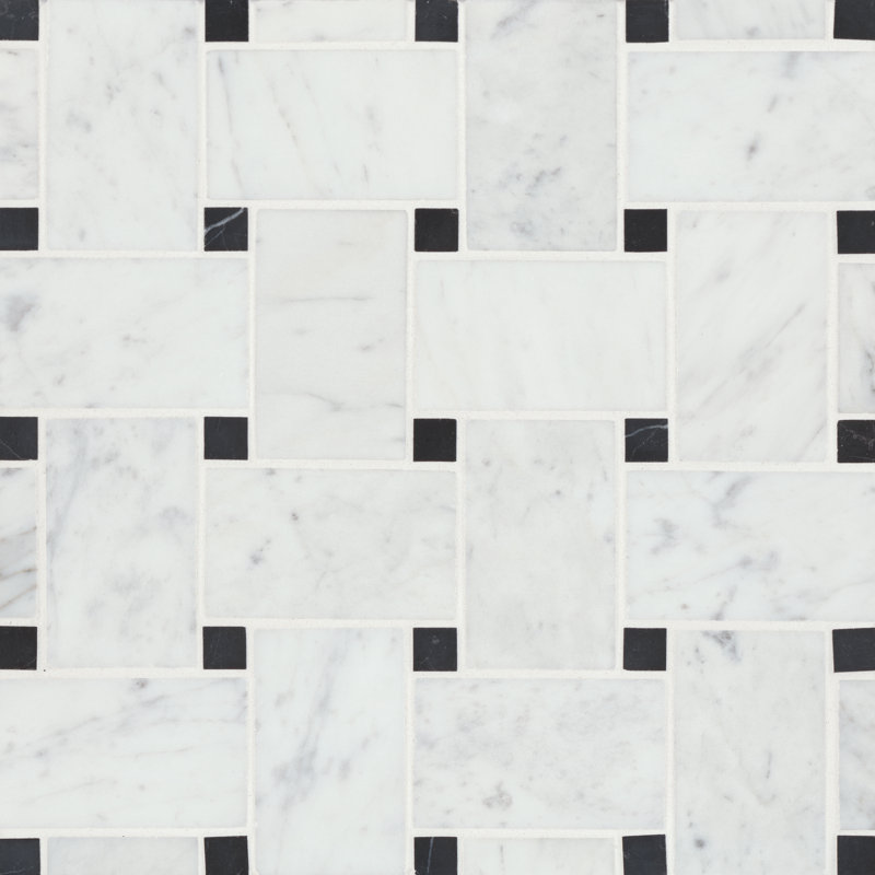 Jumbo Basketweave 12" x 12" Matte Marble Mosaic Floor and Wall Tile , White/Black