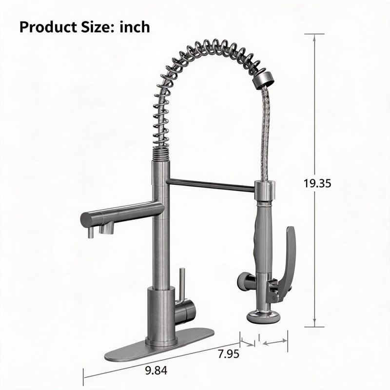 Robinet de cuisine commercial à poignée simple en acier inoxydable nickel brossé avec douchette extractible et bec de remplissage de pot
