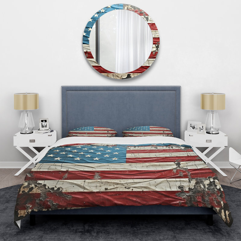 Ensemble de housse de couette Vintage Liberty American Flag II - Flag, Housse de couette pour lit simple + 1 taie décora