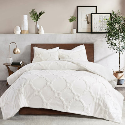 Édredon très grand / très grand en chenille de coton. Conception géométrique. Rembourrage toutes saisons. 2 taies décoratives assorties. . Laver facilement 3 pièces très grand. Style. Nettoyable