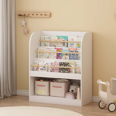 Kids Bookshelf With Open Storage, Front-Facing Children's Bookcase, Multi-Tier Wooden Book Display Shelf For Toddlers, Playroom, Bedroom, Or Nursery - White
