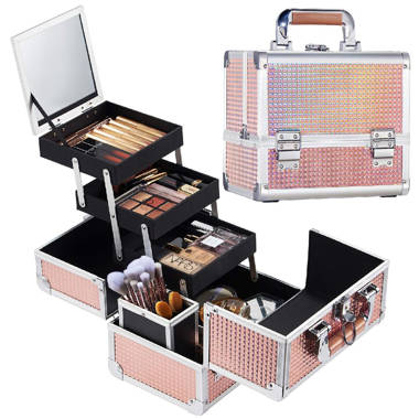 Kalidasa Train Case Professional Portable Cosmetology Lockable Nail Box with Adjustable Tray Makeup Organizer Rebrilliant